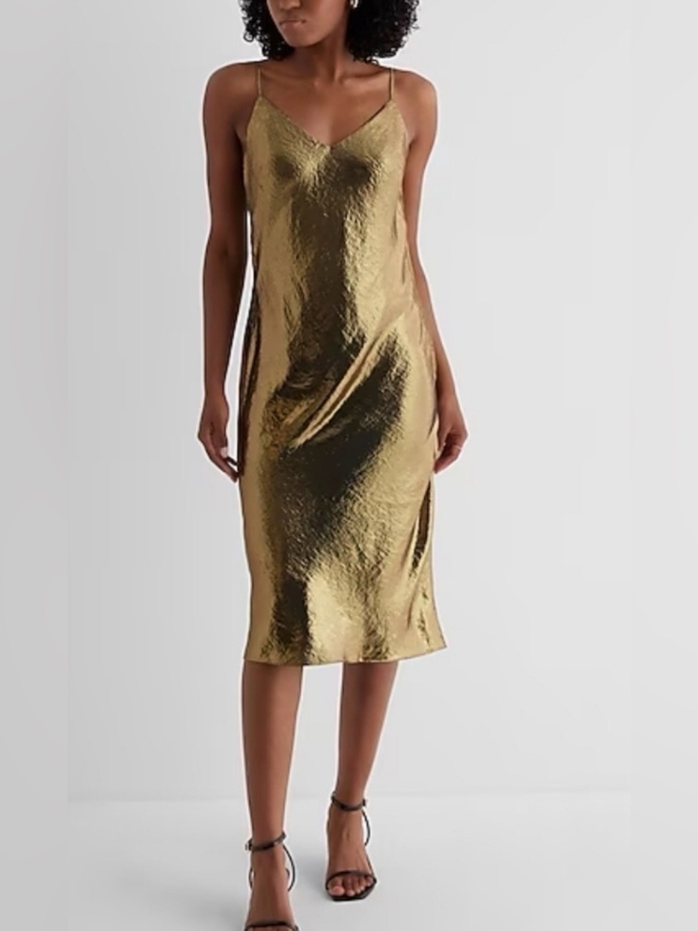 NWT Express Metallic Gold Slip Midi Dress